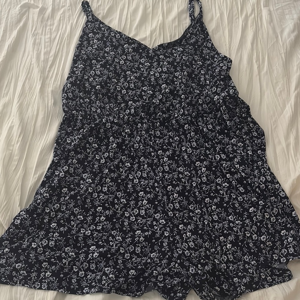 Floral Black and White Women's Romper